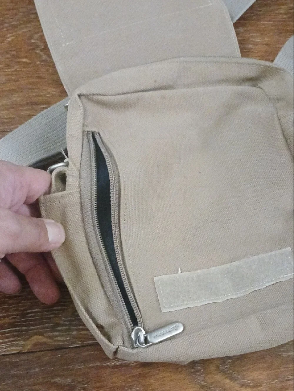 Men's Beige Canvas Crossbody Bag - Compact Everyday Shoulder Bag